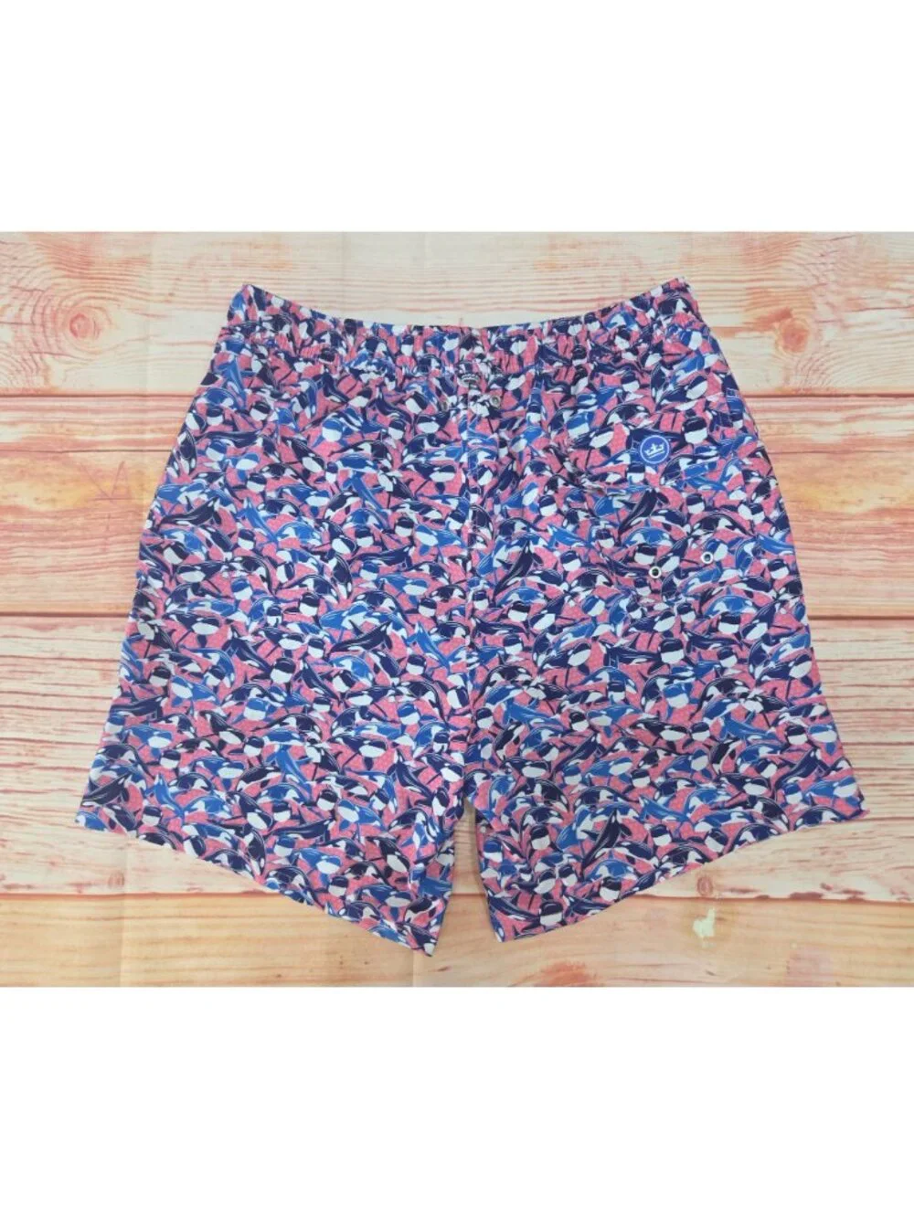 Peter Millar Seaside Mens Swim Trunks Medium Pink & Blue Orca Print